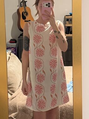 Commense Cream Mini Dress with Pink Floral Motif